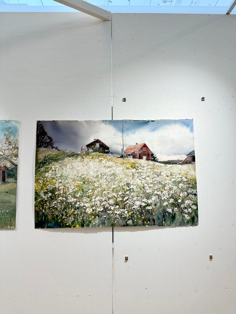 Aquarel bloemenweide door Lars Lerin in Karlstad. 