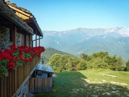 Baudinet - uitzicht en balkon met geraniums