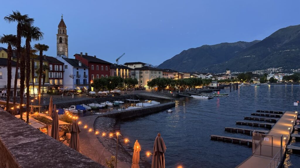 Ascona by night—the promenade and the little harbor